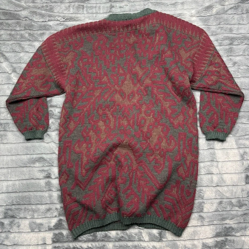 Tricots St Raphael Mens Virgin Wool Cardigan Sweater Geometric Abstract Medium